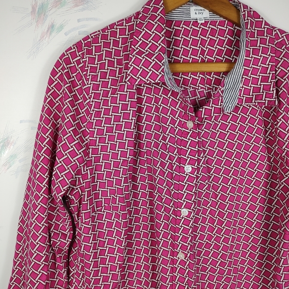 Crown & Ivy Pink Printed Button Down Shirt - Picture 5 of 13